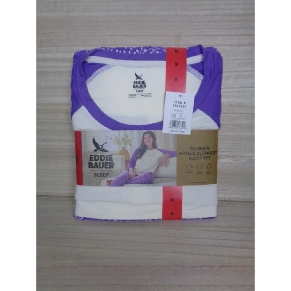 Eddie Bauer PJs 2-piece Set Medium Ultrasoft Pajama Sleep Set Purple/White‎